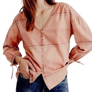 Madewell Morning View Peach Plaid Tie Sleeve Crop Top - S